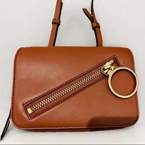 New Charles & Keith Ring Zip Pocket Strap Belt/Cross Body Bag - Tan/Gold